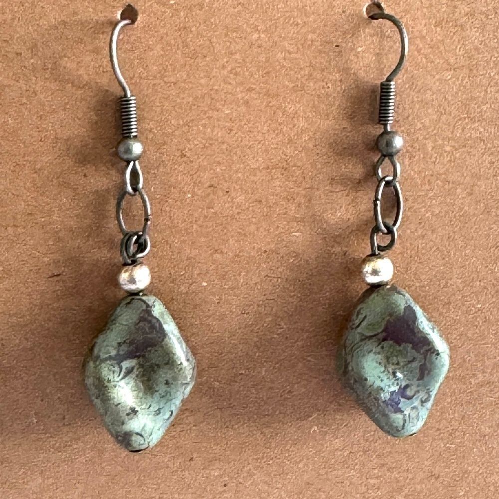 Green Picasso Twist Earrings Antique Silver Hooks #375 - Picture 5 of 5